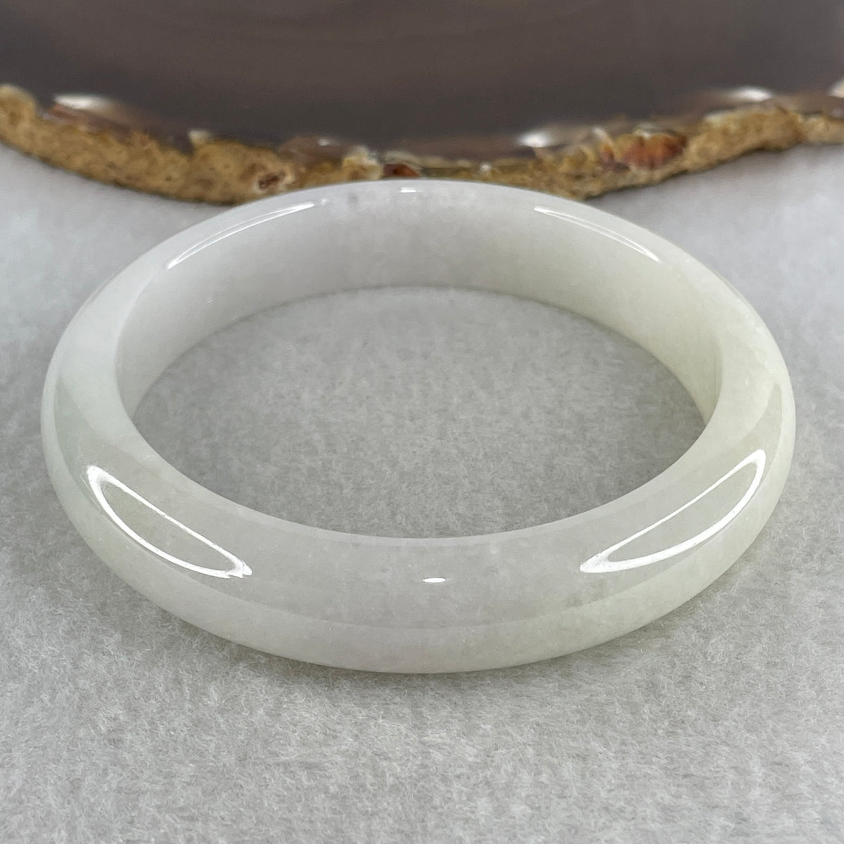 Natural Type A Near White Jadeite Bangle | 61.2mm Inner Diameter (62.51g 13.0x8.0mm | Slight External Line | Pure Mind, Serenity & Aura Cleansing) - Huangs Jadeite and Jewelry Pte Ltd