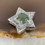 Type A Semi Icy Blueish Green Cabochon Jadeite in S925 Sliver Star with Crystal Charm 2.41g 7.8 by 6.9 by 3.5mm - Huangs Jadeite and Jewelry Pte Ltd