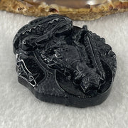 Type A Opaque Black Omphacite Jadeite Good Vs Evil Akasagarbha Bodhissattva Pendant Ox and Tiger Zodiac Guardian 45.77g 50.8 by 43.8 by 13.1mm - Huangs Jadeite and Jewelry Pte Ltd