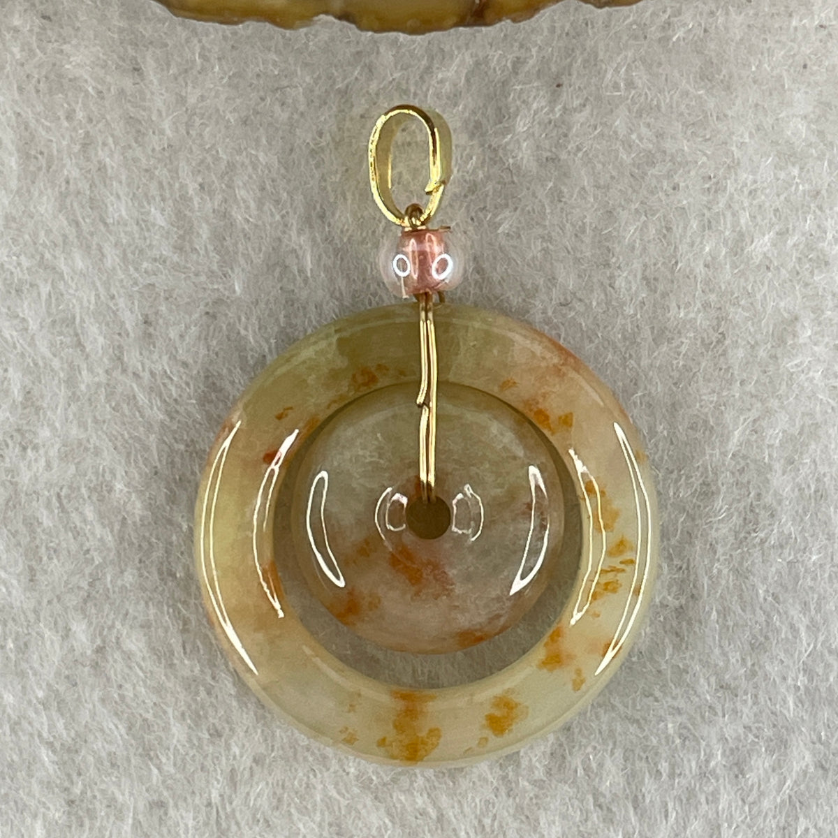 Natural Type A Brownish-Red Jadeite Double Ping An Kou Pendant | Double Peace & Endless Harmony (3.96g | Outer 22.5 x 3.8mm | Inner 13.3 x 3.6mm) - Huangs Jadeite and Jewelry Pte Ltd