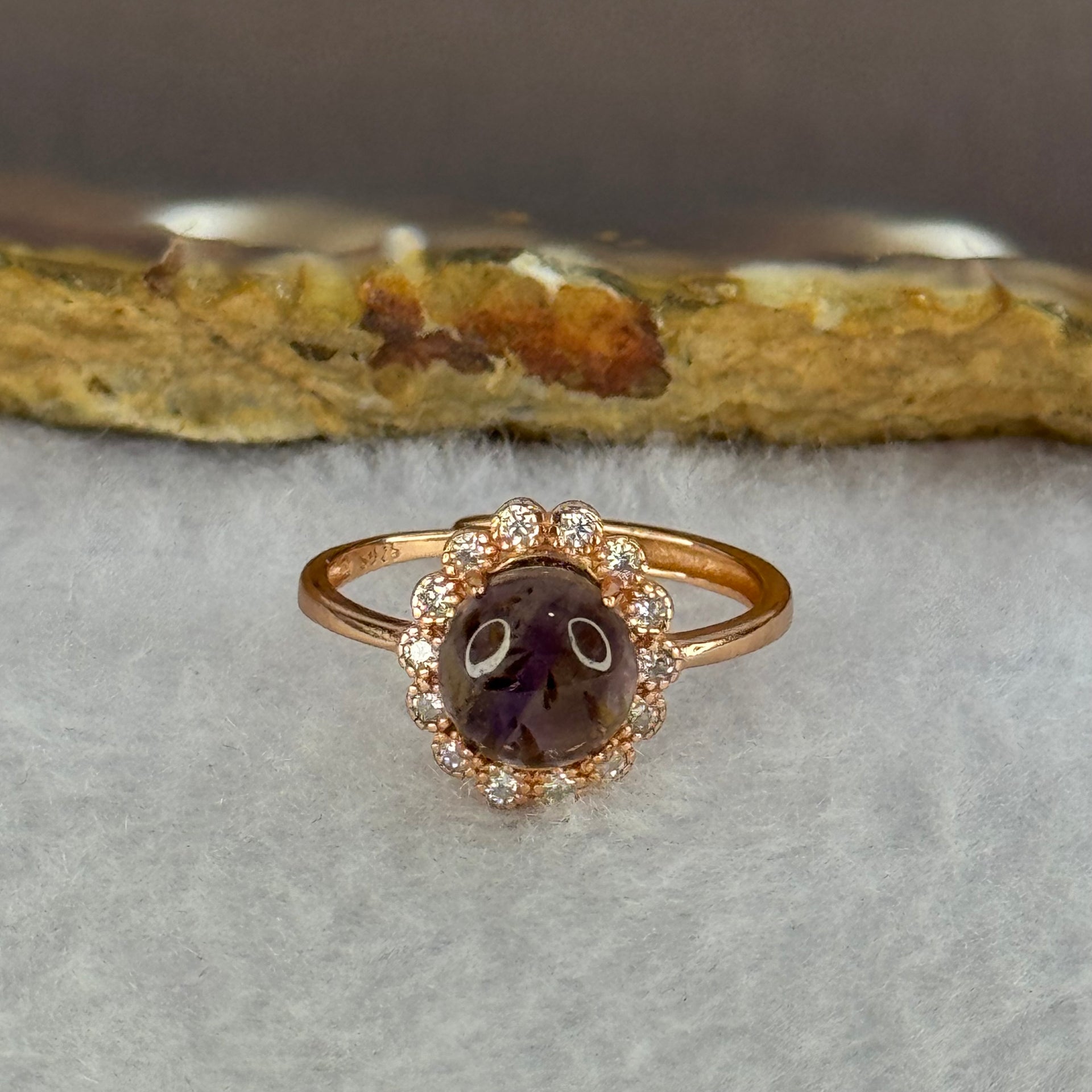 Good Grade Natural Auralite 23 in S925 Silver Rose Gold Color Ring (Adjustable Ring) 2.05g 8.0 by 4.5mm - Huangs Jadeite and Jewelry Pte Ltd
