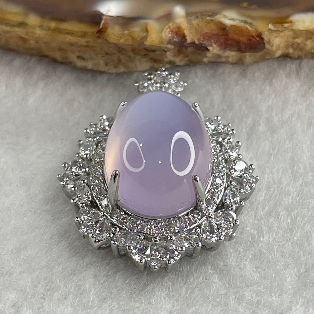 Natural Pink Chalcedony Agate Pendant on S925 Sliver with Cubic Zirconia 7.43g 17.9 by 13.0 by 8.0mm - Huangs Jadeite and Jewelry Pte Ltd