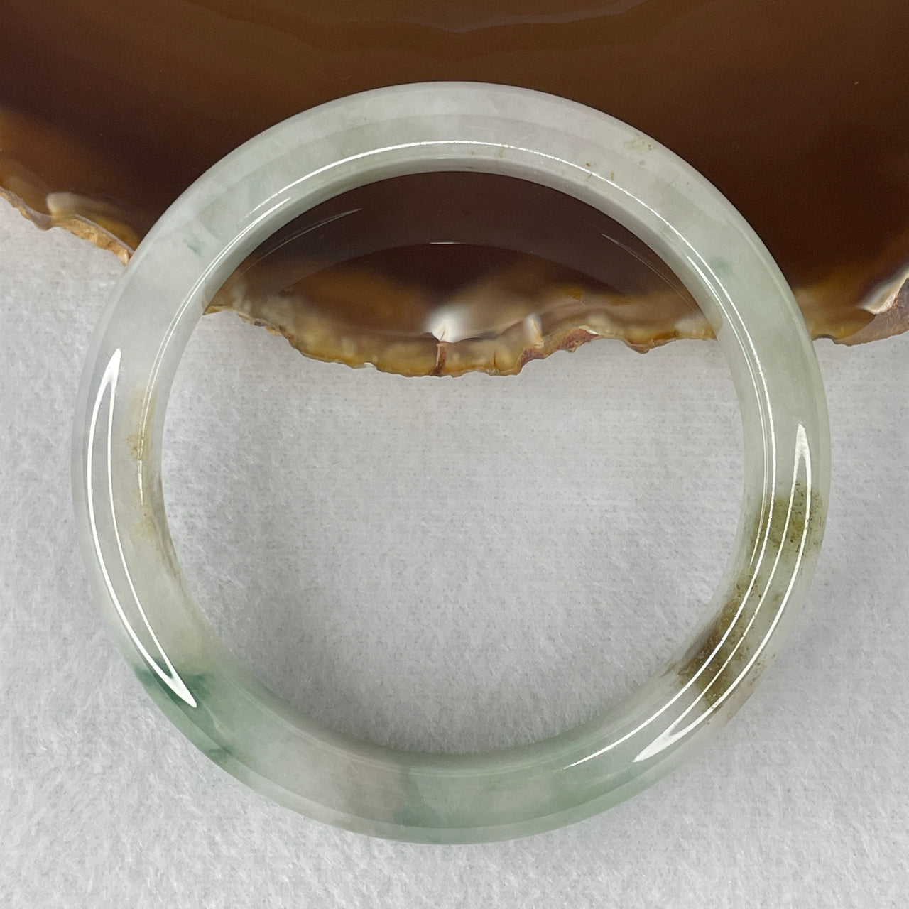 Certified Natural Type A Jelly Faint Lavender, Green & Brownish Piao Hua Jadeite Bangle |Very Very Slight External Line | High-Translucency Myanmar Feicui "San Cai" Absolute Harmony & Asset Protection Bangle (54.06g 11.5x8.6mm | 59.5mm Inner Diameter)