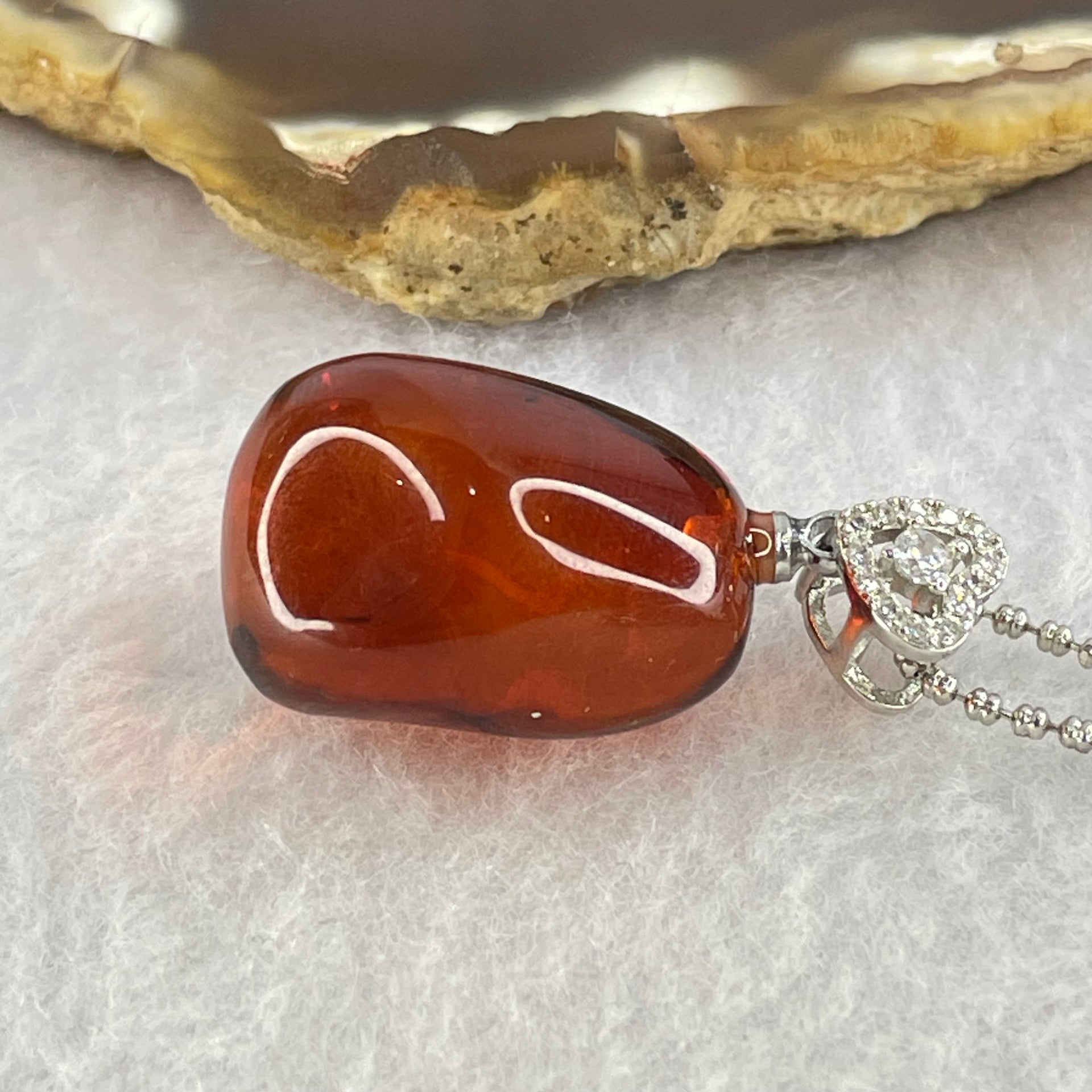 Natural Blood Red Amber Pendant in S925 Sliver Necklace 6.22g 21.6 by 15.6 by 14.9mm - Huangs Jadeite and Jewelry Pte Ltd