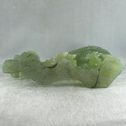 Natural Green Serpentine Phoenix with Twin Birds on Tree with Wooden Stand Display 1,158.3g L257.0 by B98.0 by H203.0mm - Huangs Jadeite and Jewelry Pte Ltd