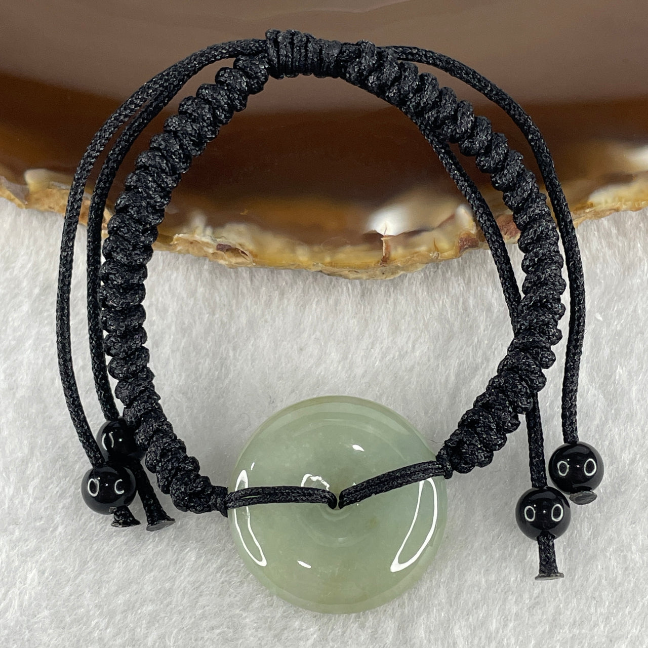 Natural Type A Green Jadeite Ping An Kou Donut String Bracelet 9.08g 23.6 by 6.2mm
