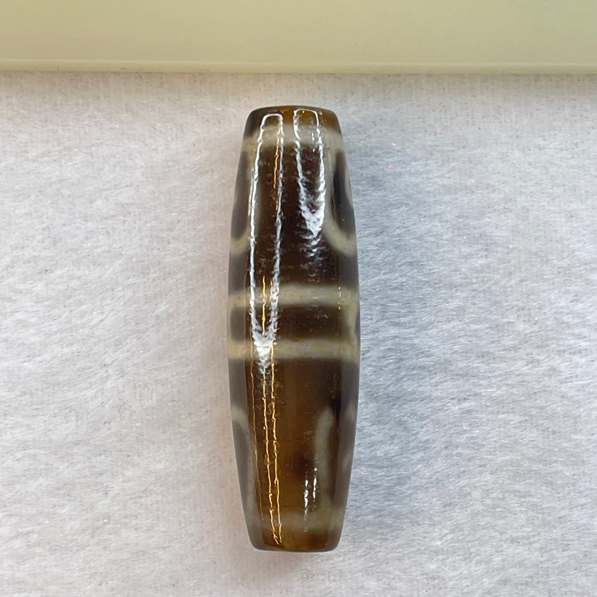 Natural Powerful Tibetan Old Oily Agate Guru Dharma Hat Dzi Bead Heavenly Master (Tian Zhu) 莲师法帽天珠 16.33g 48.2 by 14.8mm - Huangs Jadeite and Jewelry Pte Ltd