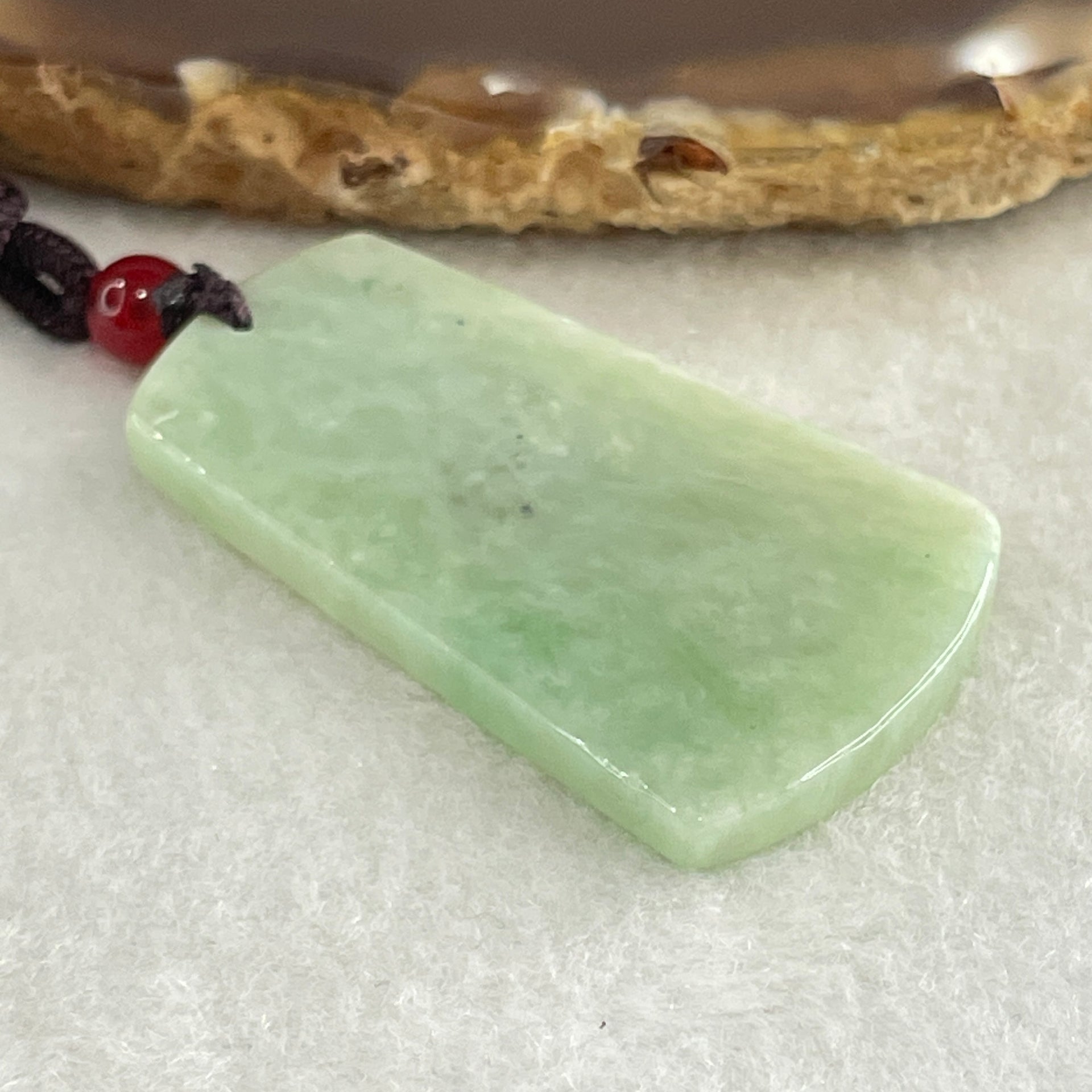 Natural Type A Green Jadeite Wu Shi Pai Pendant 14.53g 43.5 by 25.9 by 4.0mm - Huangs Jadeite and Jewelry Pte Ltd