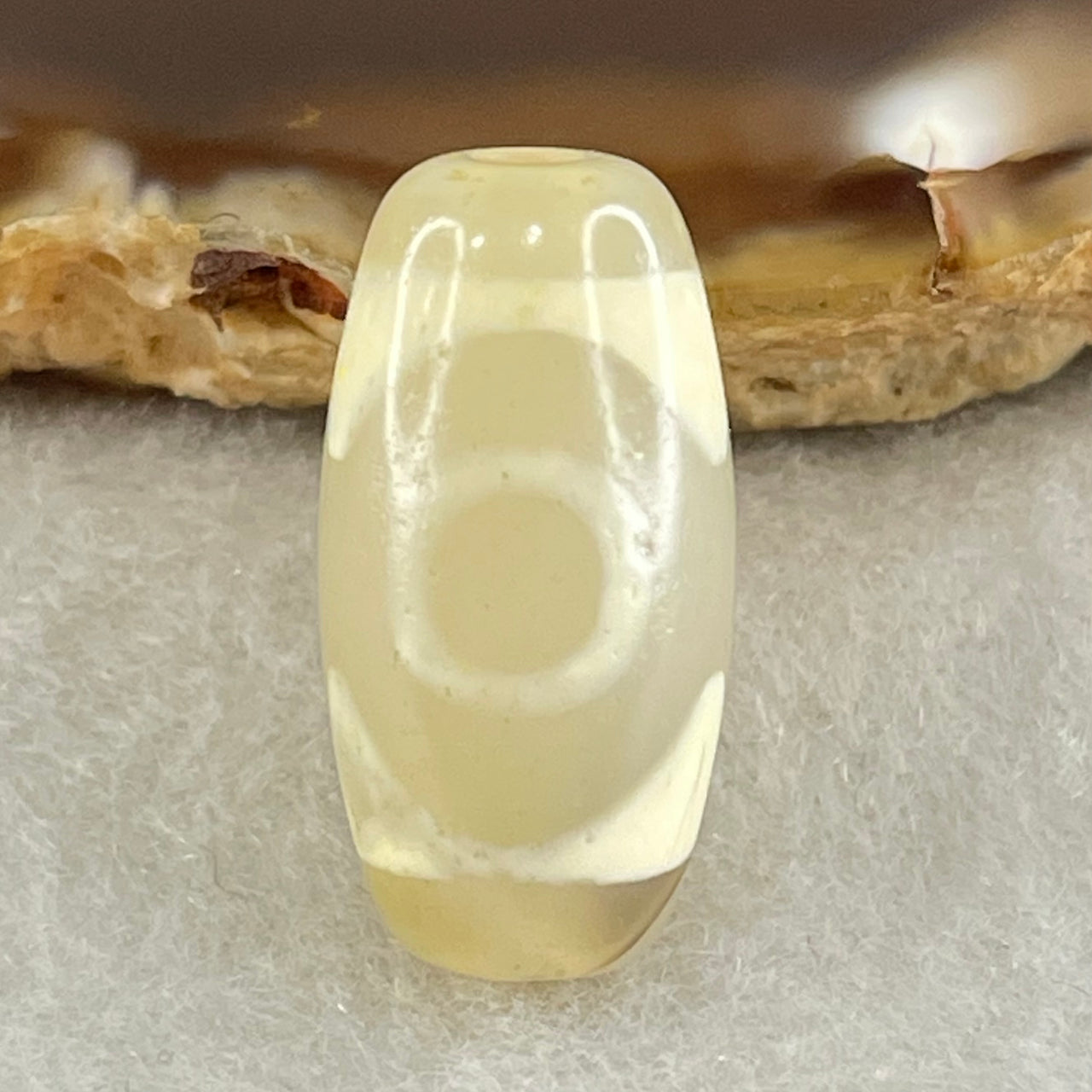 Natural Powerful Tibetan Old Oily Agate 3 Eyes Dzi Bead Heavenly Master (Tian Zhu) 三眼天诛 3.08g 20.2 by 10.2mm - Huangs Jadeite and Jewelry Pte Ltd