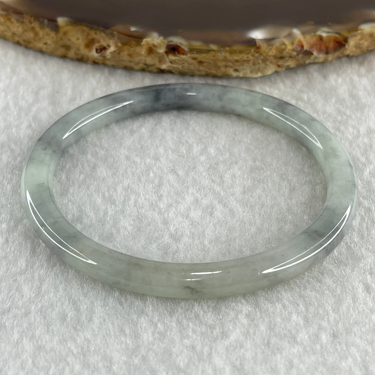 Type A Natural Green with Wuji Grey Piao Hua Jadeite Bangle 11.14g Internal Diameter 51.1mm 5.2 by 5.8mm (Close to Perfect) - Huangs Jadeite and Jewelry Pte Ltd
