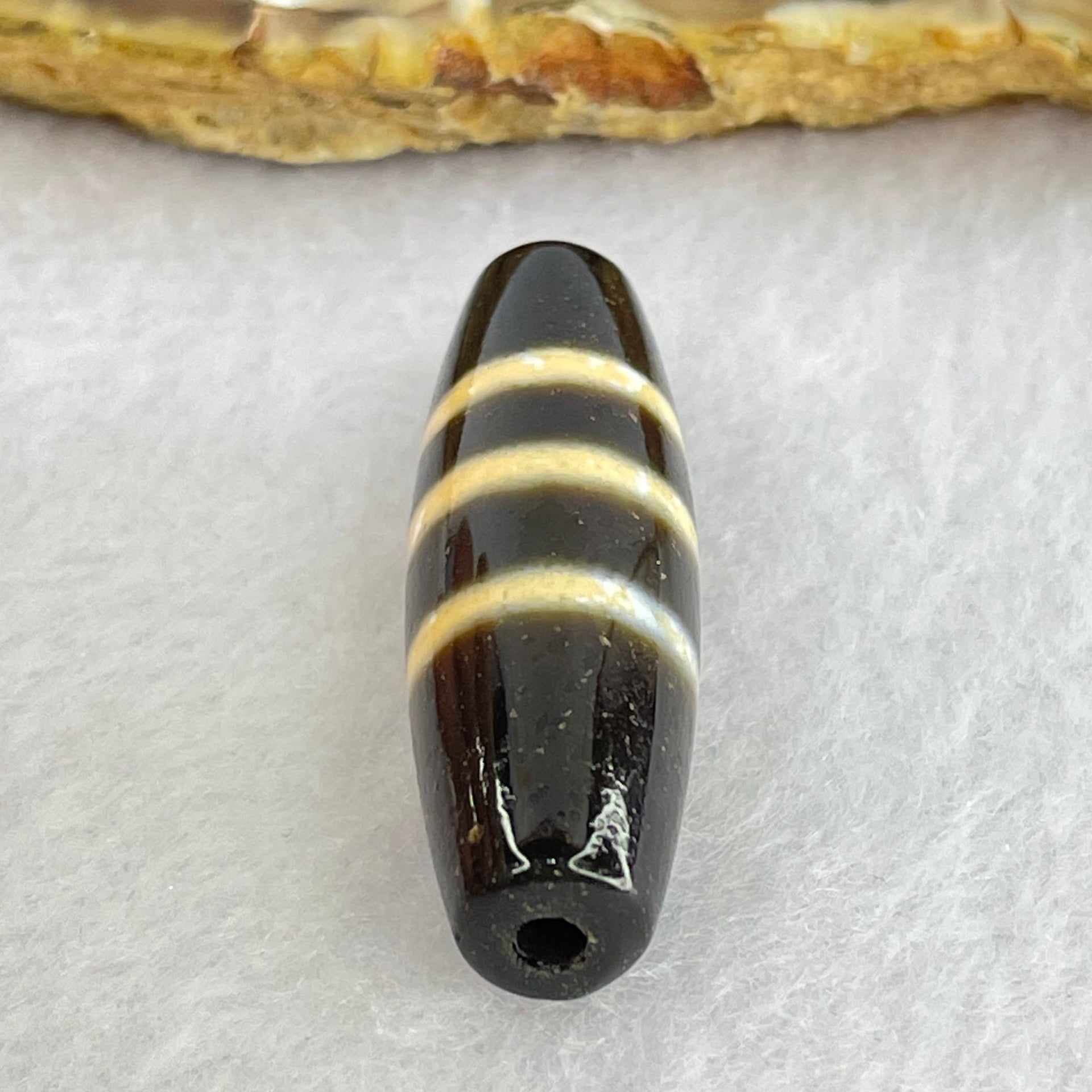 Natural Powerful Tibetan Old Oily Agate 3-Lines Dzi Bead Heavenly Master (Tian Zhu) 8.17g 38.1 by 12.2mm - Huangs Jadeite and Jewelry Pte Ltd