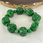 Antique Natural Type A Old mine Spicy Green Jadeite Dragon and Bat Bracelet 46.77g 14.8 by 13.9 by 15.6mm 12cm - Huangs Jadeite and Jewelry Pte Ltd
