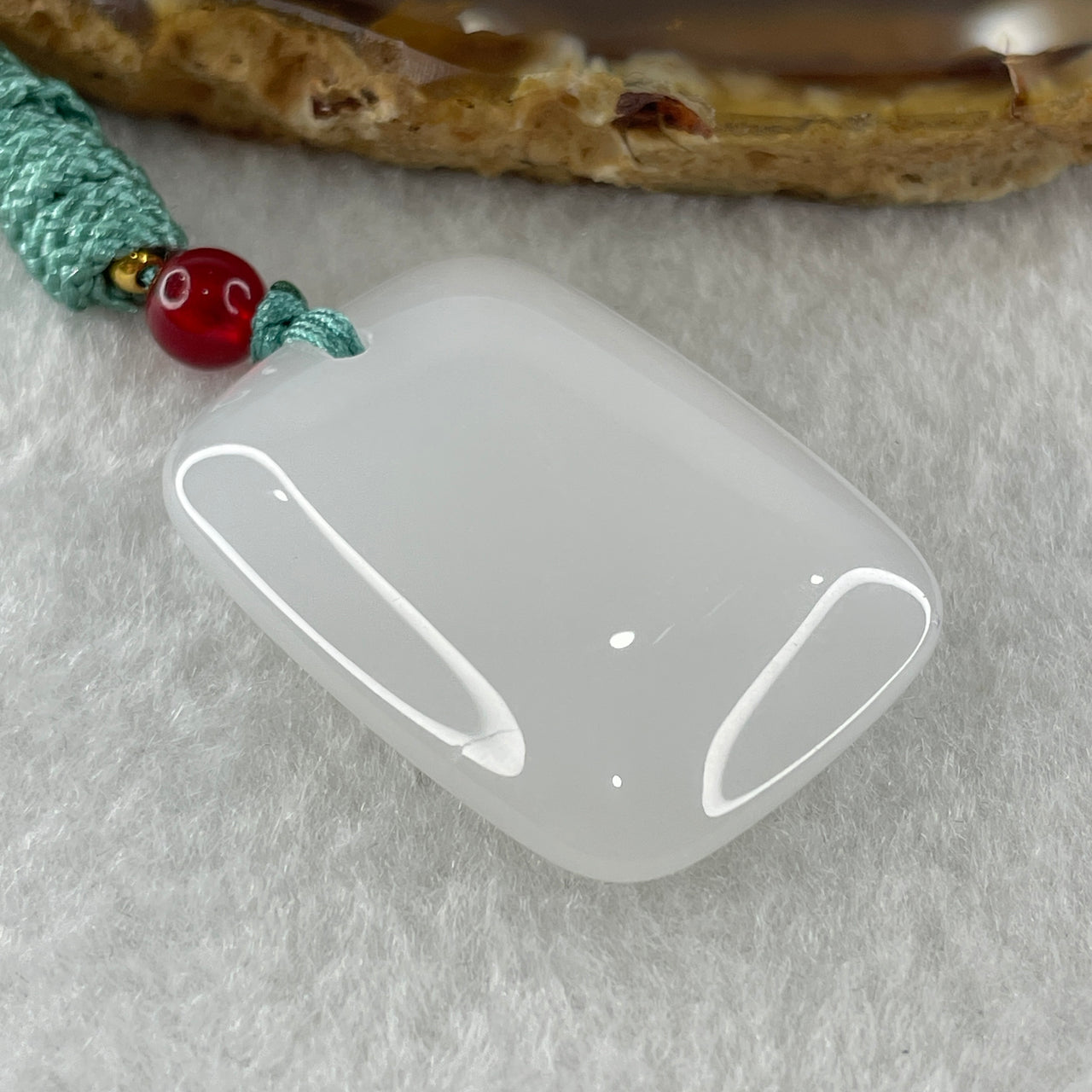 Natural White Agate Wu Shi Pai Pendant 11.85g 34.1 by 24.9 by 8.1mm - Huangs Jadeite and Jewelry Pte Ltd