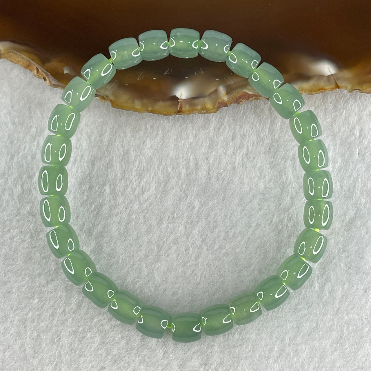 Natural Type A Semi Icy Light Blueish Green Jadeite Lulutong Beads Bracelet 16.01g 16cm 6.4mm 28 Beads