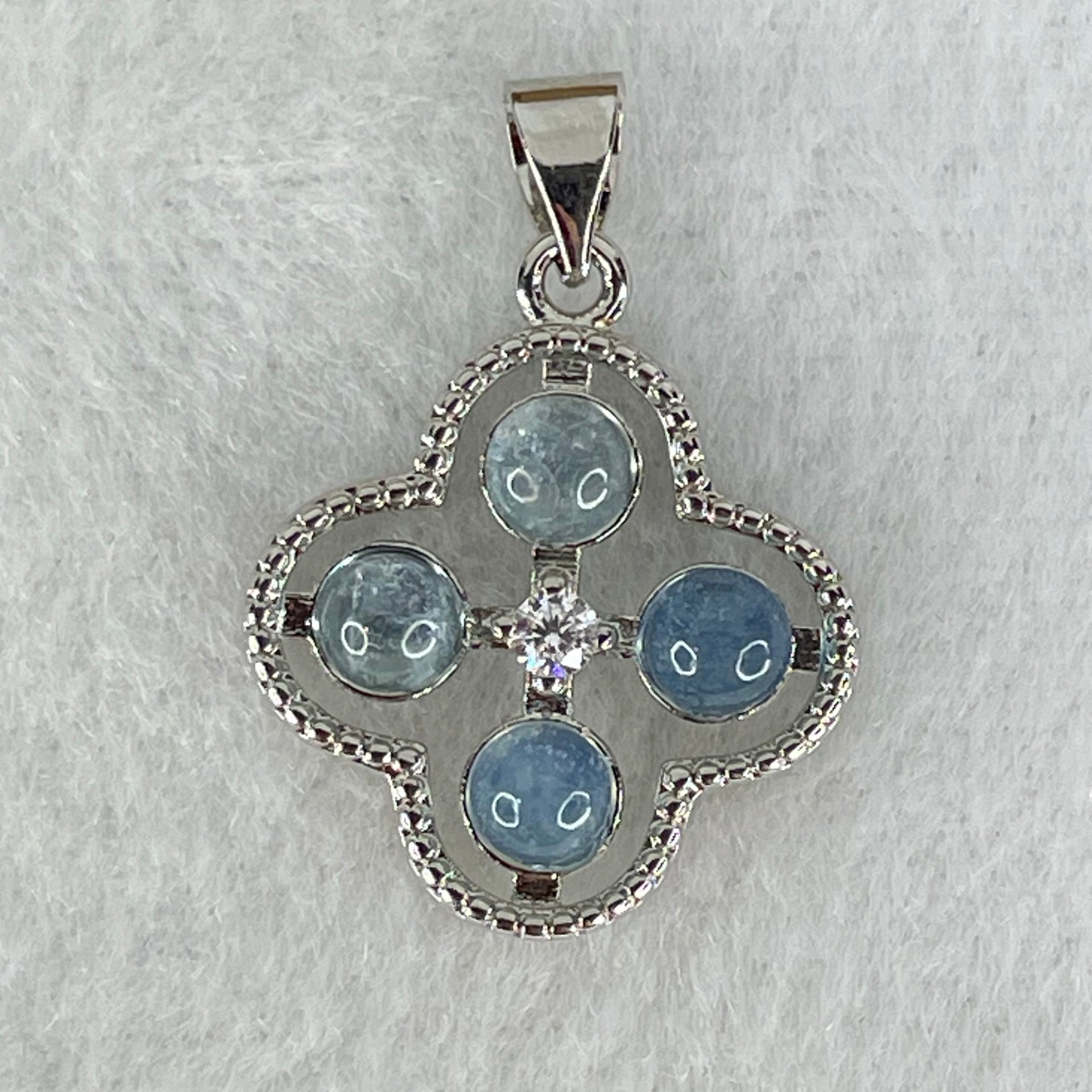 Above Average Grade Rare Natural Blue Dumortierite Rutilated Quartz in S925 Four Leaf Clover Pendant 2.21g 4.0mm 4pcs - Huangs Jadeite and Jewelry Pte Ltd