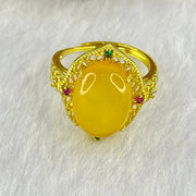 Natural Yellow Butterscotch Amber in S925 Sliver Gold Color Ring (Adjustable Size) 2.43g 2.43g 14.0 by 10.2 by 6.0mm - Huangs Jadeite and Jewelry Pte Ltd
