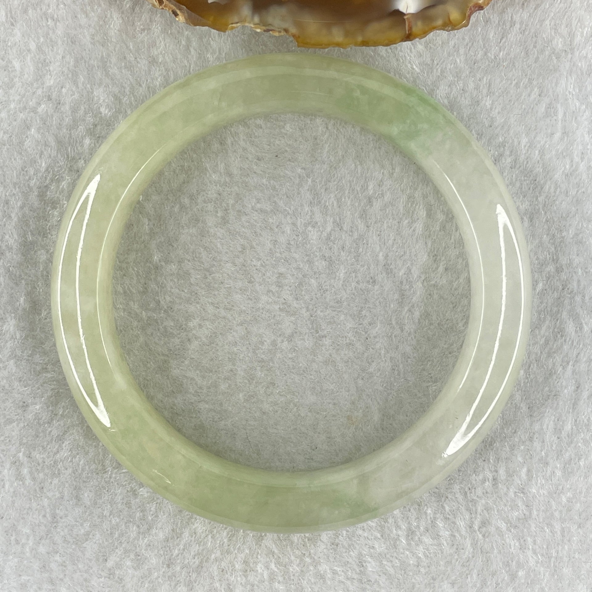 Rare Type A Natural Semi Icy Jelly Light Green with Faint Lavender Jadeite Bangle 44.21g Inner Diameter 50.6mm 10.8 by 8.2mm (Perfect) - Huangs Jadeite and Jewelry Pte Ltd