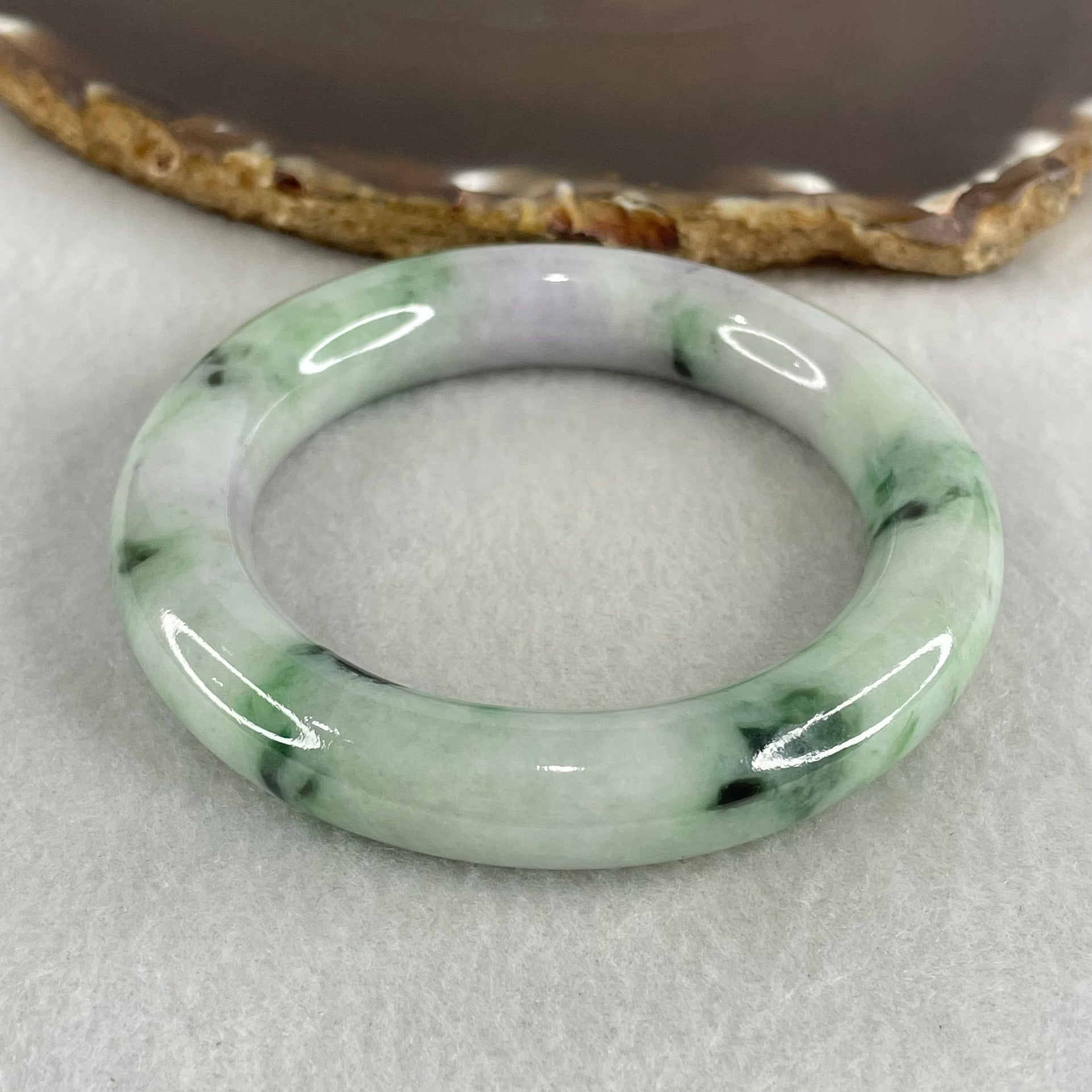 Type A Light Green Lavender with Dark Green Piao Hua Jadeite Bangle 65.95g Internal Diameter 51.2mm 11.4 by 11.2mm (Slight Internal Lines, Burnt) - Huangs Jadeite and Jewelry Pte Ltd