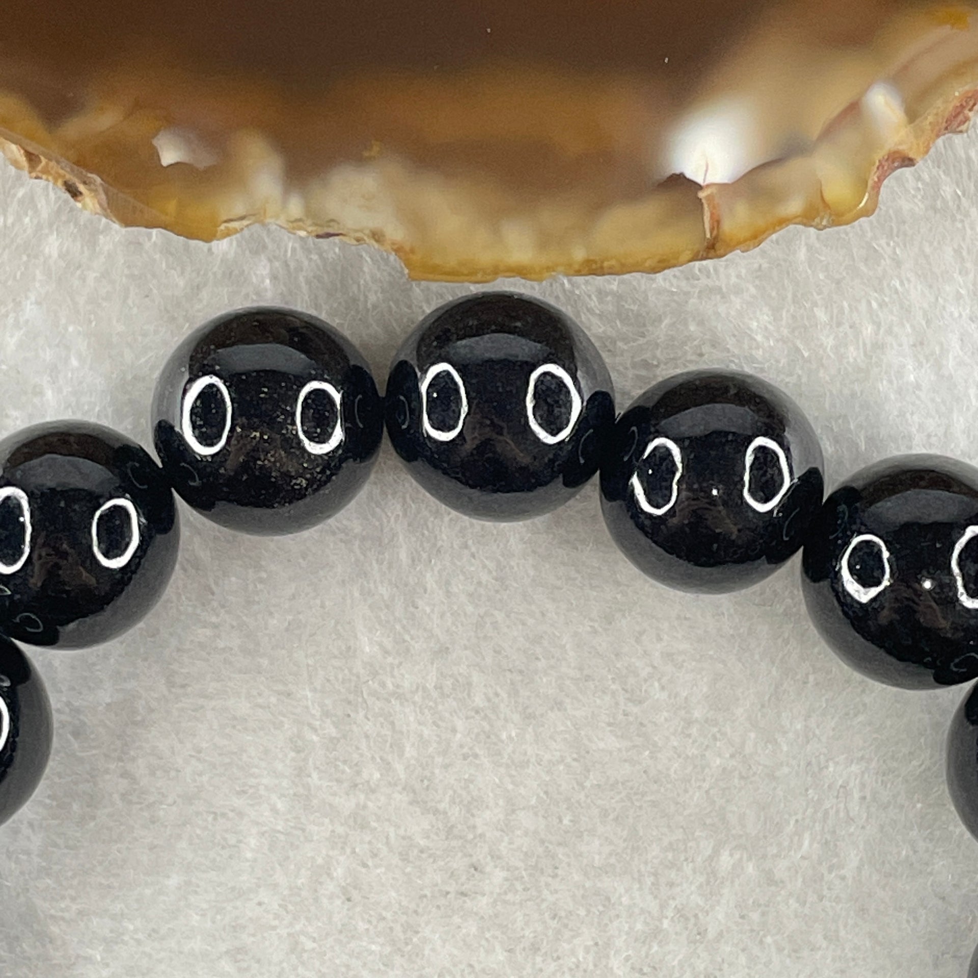 Type A Opaque Black Omphacite Jadeite Beads Bracelet 47.11g 16cm 11.8mm 17 Beads - Huangs Jadeite and Jewelry Pte Ltd