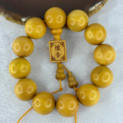Natural Sandalwood Beads Bracelet 黄金檀手串男款檀木佛珠手链 51.07g 20.5cm 20.6mm by 12 Beads - Huangs Jadeite and Jewelry Pte Ltd