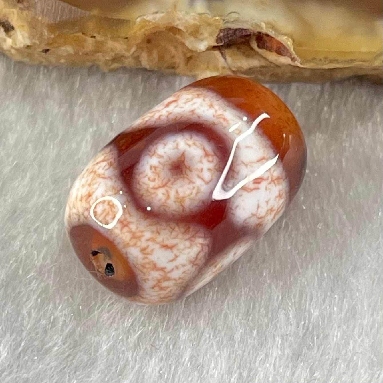 Natural Powerful Tibetan Old Oily Agate 3 Eyes Dzi Bead Heavenly Master (Tian Zhu) 三眼天诛 2.37g 14.6 by 10.1mm - Huangs Jadeite and Jewelry Pte Ltd