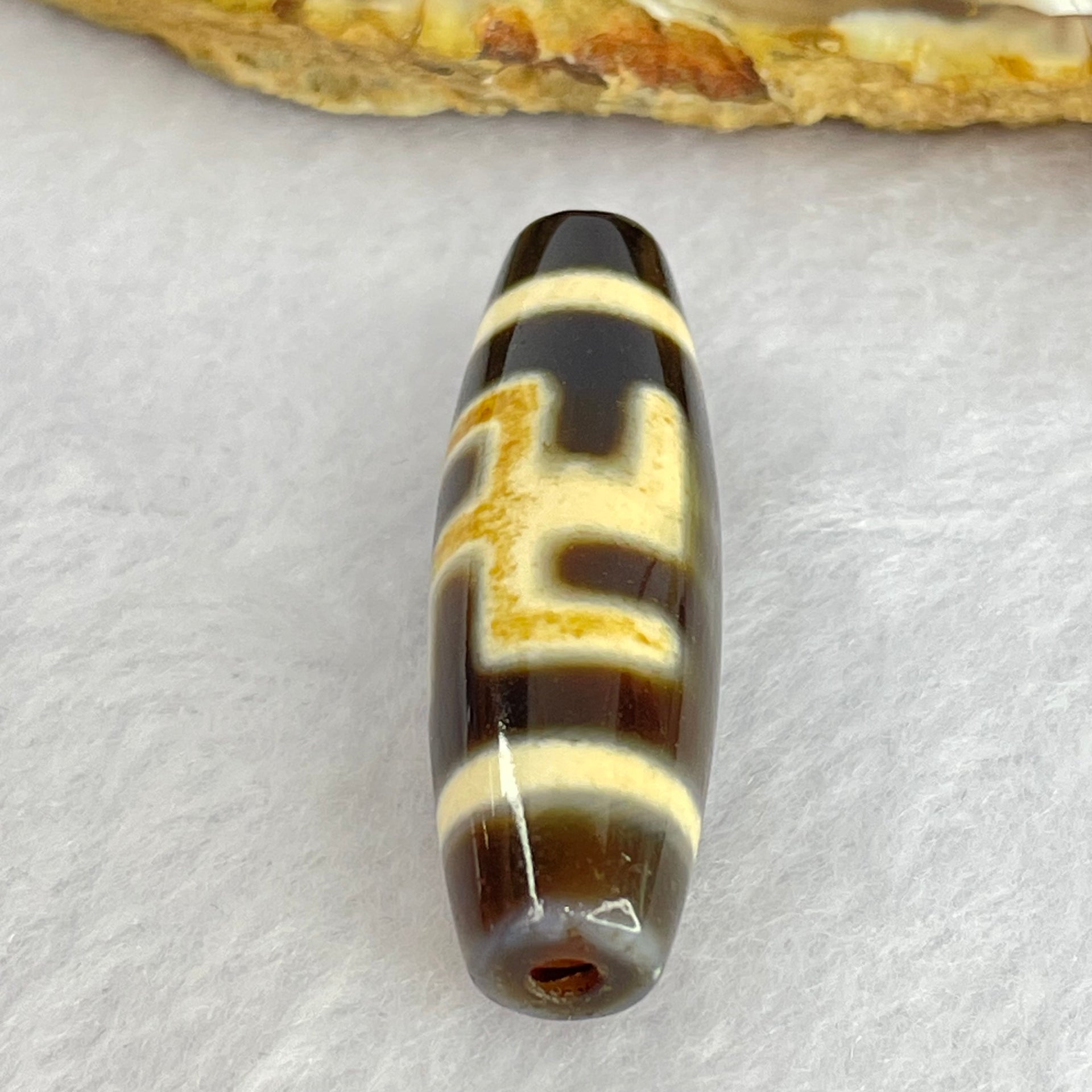 Natural Powerful Tibetan Old Oily Agate 1 Eye With Swastika Dzi Bead (Hotu Dzi) 7.76g 37.9 by 11.9mm - Huangs Jadeite and Jewelry Pte Ltd