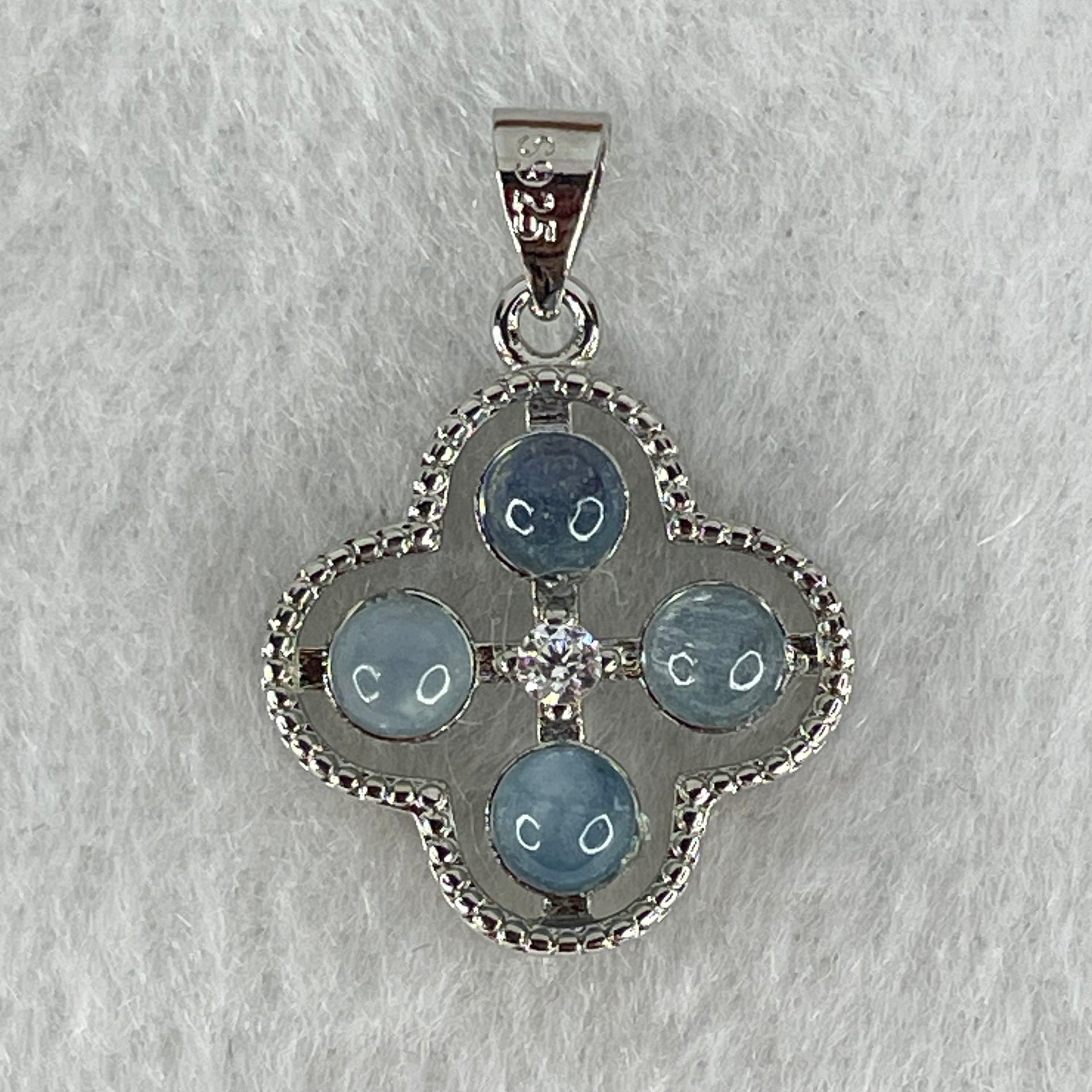 Above Average Grade Rare Natural Blue Dumortierite Rutilated Quartz in S925 Four Leaf Clover Pendant 2.21g 4.0mm 4pcs - Huangs Jadeite and Jewelry Pte Ltd