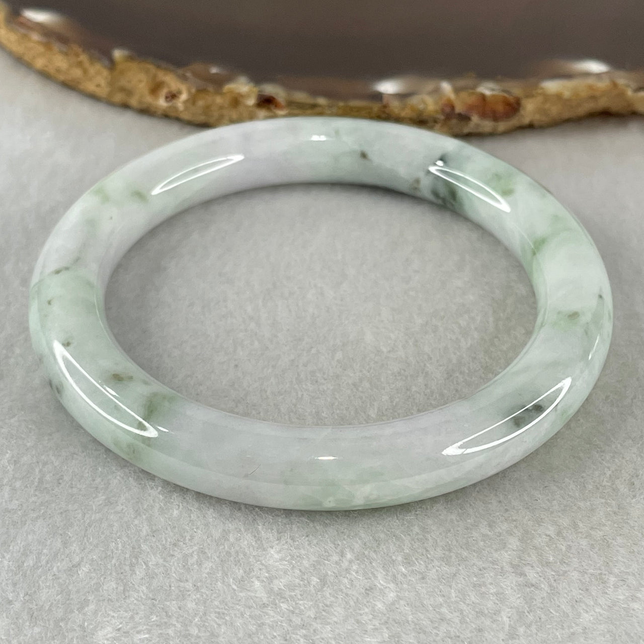 Type A Light Green with Blueish Green piao Hua Floral Jadeite Bangle 50.28g Inner Diameter 56.5mm 9.7 by 9.9mm (Internal Lines) - Huangs Jadeite and Jewelry Pte Ltd