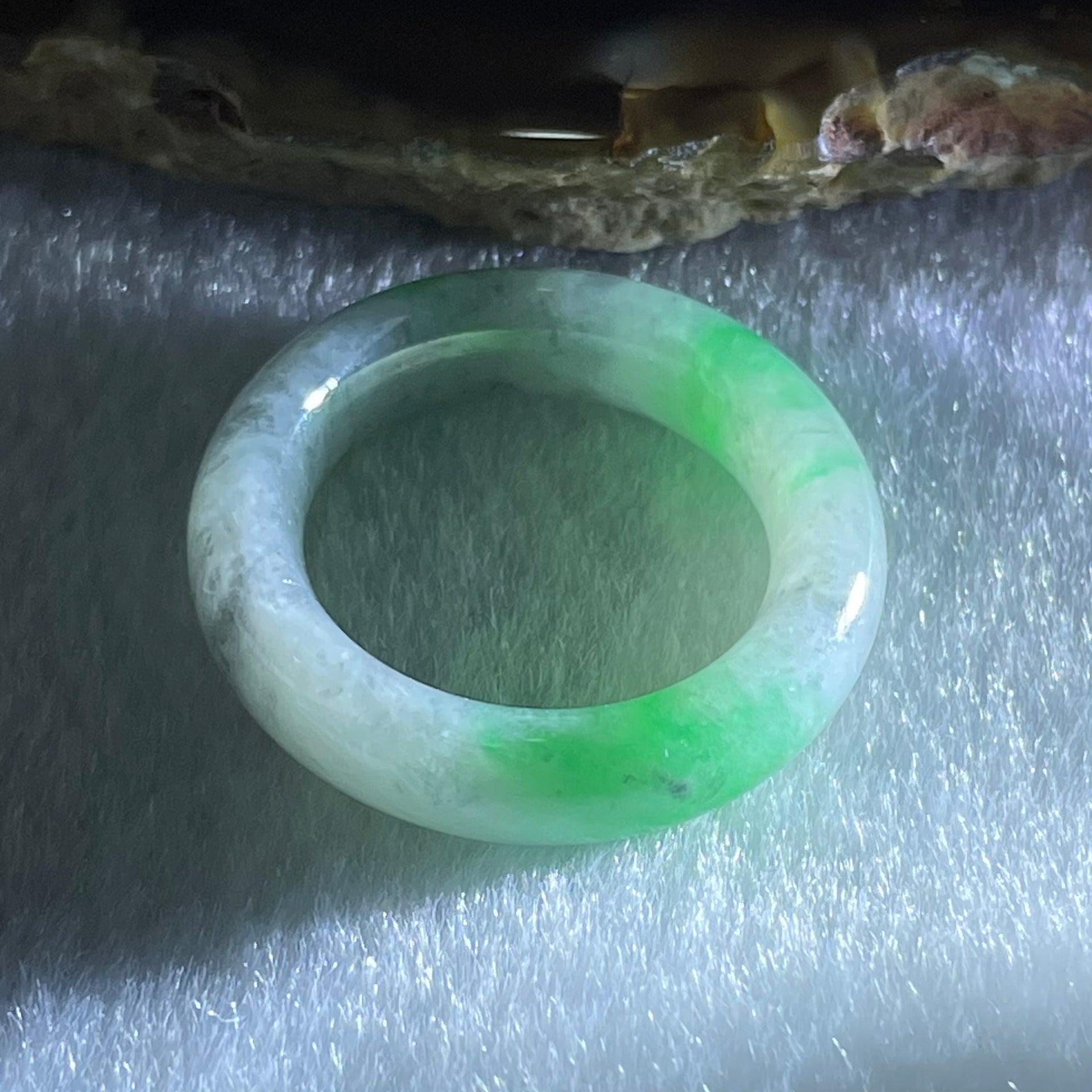 Type A Wuji Grey with Apple Green Piao Hua Jadeite Ring 5.25g 6.5 by 4.6mm US8.5 HK18.8 - Huangs Jadeite and Jewelry Pte Ltd