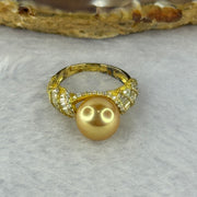 Natural Pearl with Crystals In 925 Sliver Gold Colour Ring (Adjustable Size) 4.15g 9.8 by 9.8mm (Slightly Tarnished) - Huangs Jadeite and Jewelry Pte Ltd