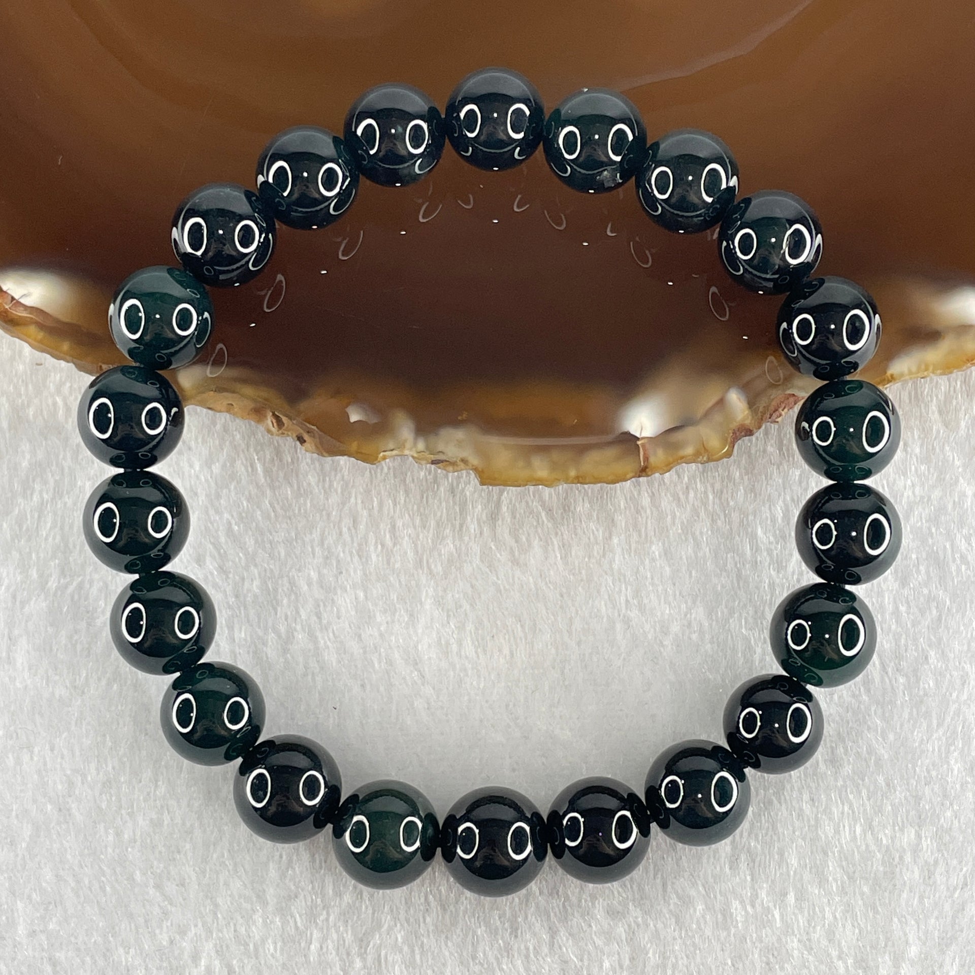 Rare High End Type A Highly Translucent Black Omphacite Jadeite Beads Bracelet 33.19g 17.5cm 9.7mm 22 Beads - Huangs Jadeite and Jewelry Pte Ltd