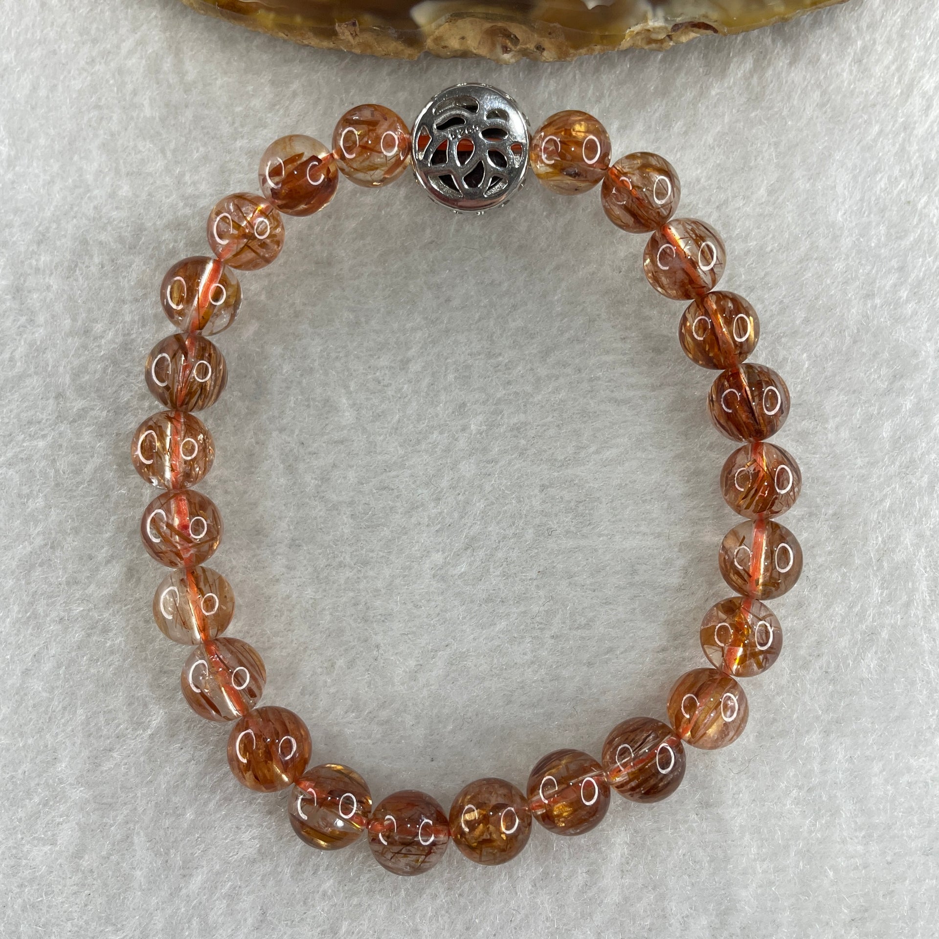 Natural Reddish Copper Rutilated Quartz Beads with Charm Bracelet 17.74g 7.8mm 24 Beads - 10.8 by 6.5mm 1 Charm - Huangs Jadeite and Jewelry Pte Ltd