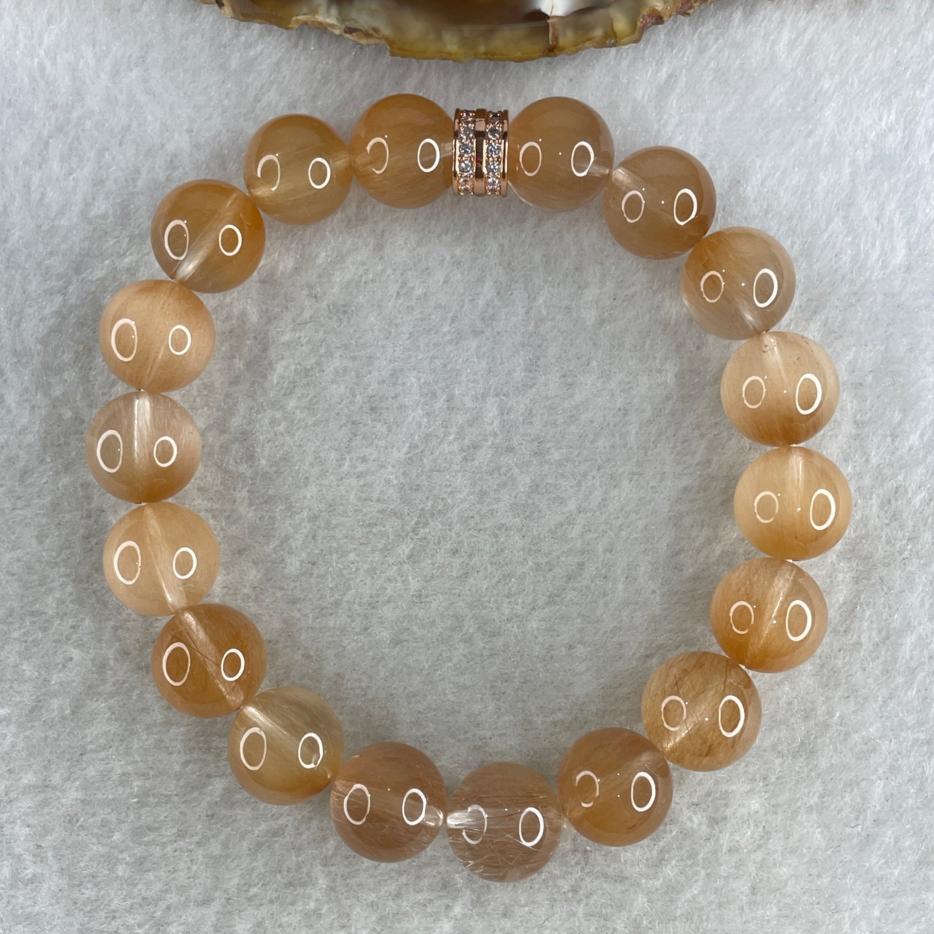 Certified Good Grade Natural Rabbit Hair Rutilated Quartz Beads Bracelet 31.59g 16cm 10.8mm 16Beads - Huangs Jadeite and Jewelry Pte Ltd