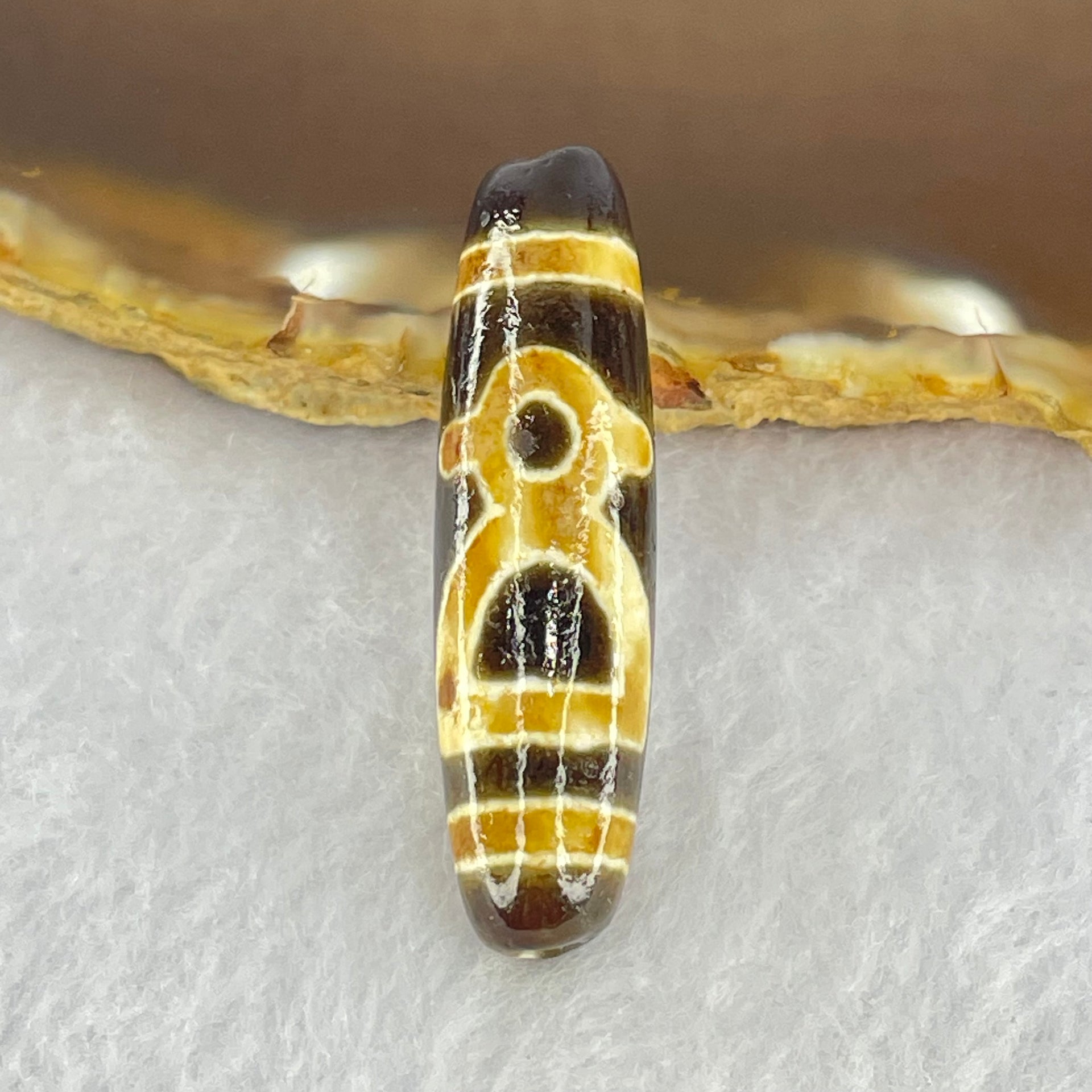 Natural Powerful Tibetan Old Oily Dark and Light Grown Agate Cai Shen Dzi Bead Heavenly Master (Tian Zhu) 6.59g 40.0 by 10.6mm - Huangs Jadeite and Jewelry Pte Ltd