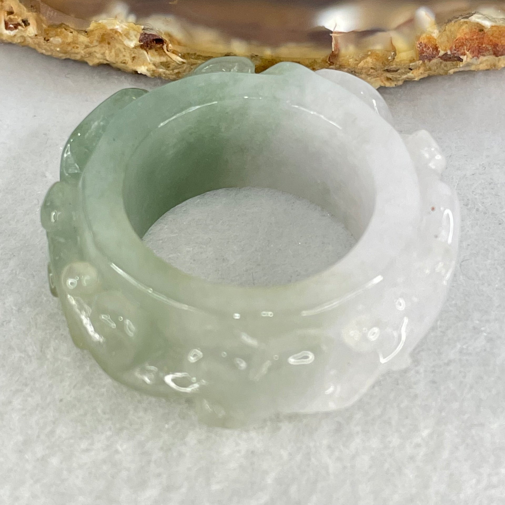 Type A Semi Icy Faint Lavender and Light Blueish Green Jadeite Phoenix Ruyi Ring 22.58g 13.1 by 7.8mm US12.5 HK28.2 - Huangs Jadeite and Jewelry Pte Ltd