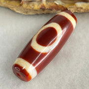Natural Powerful Tibetan Old Oily Red White Agate One Eye Wood Element Dzi Bead Heavenly Master (Tian Zhu) 一眼木元素天珠 9.65g 37.5 by 12.9mm - Huangs Jadeite and Jewelry Pte Ltd