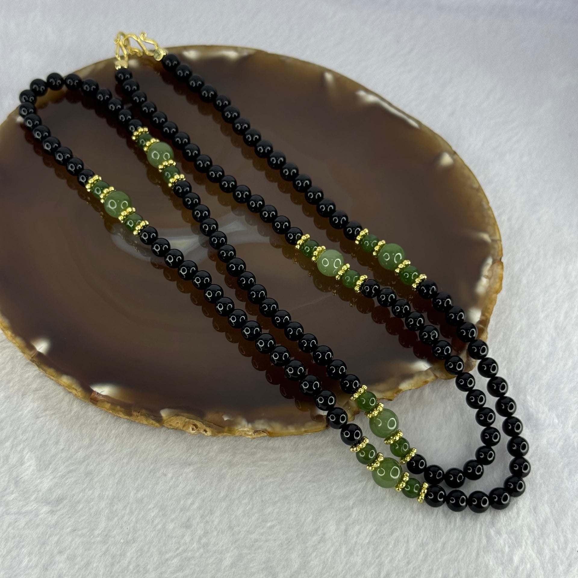 Natural Black Gold King Amber Beads with Crystals Necklace 天然黑金翁王琥珀项链 24.48g 76cm 8.0mm 6 Beads 5.9mm 154 Beads - Huangs Jadeite and Jewelry Pte Ltd