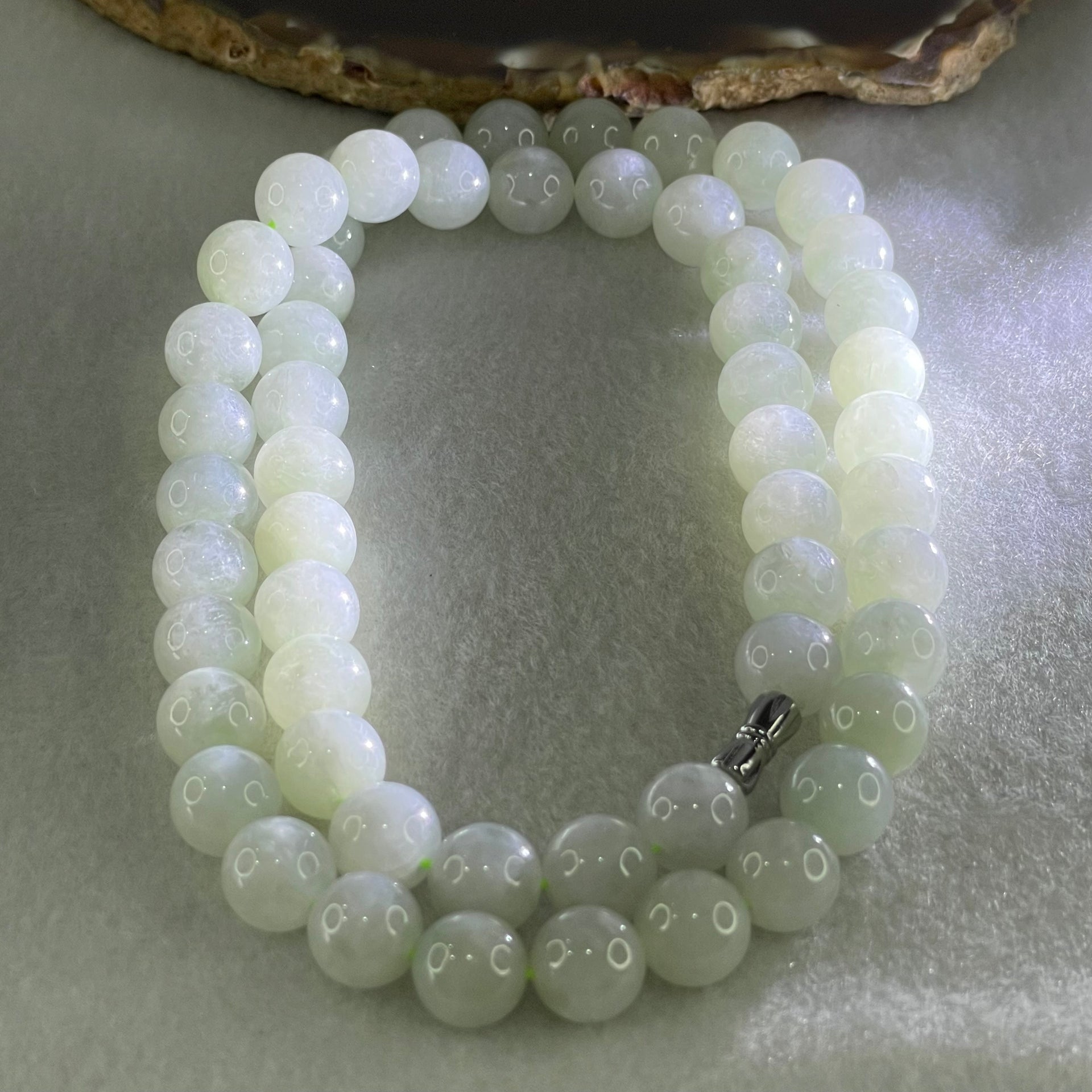 Type A Light Green Jadeite Beads Necklace 92.24g 54cm 9.9mm 56 Beads - Huangs Jadeite and Jewelry Pte Ltd
