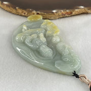 Type A Light Blueish Green with Yellow Jadeite Samantabhadra Bodhisattva Guan Yin on Elephant and Flower Pendant 93.42g 84.3 by 49.0 by 13.2mm - Huangs Jadeite and Jewelry Pte Ltd