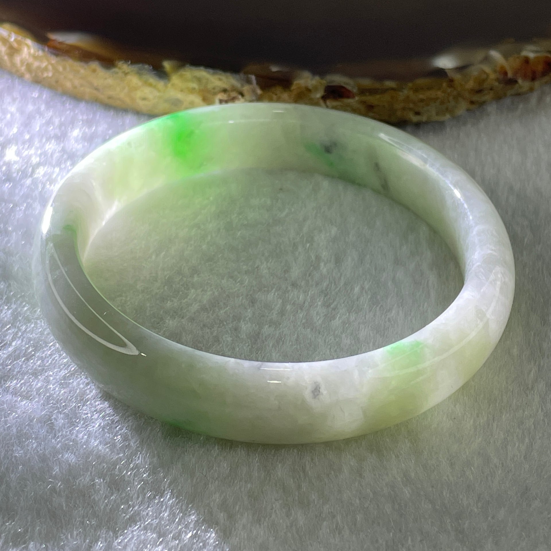 Type A Natural Green with Lavender Jadeite Bangle 33.91g Inner Diameter 51.0mm 10.9 by 7.0mm (Slight Internal Lines) - Huangs Jadeite and Jewelry Pte Ltd