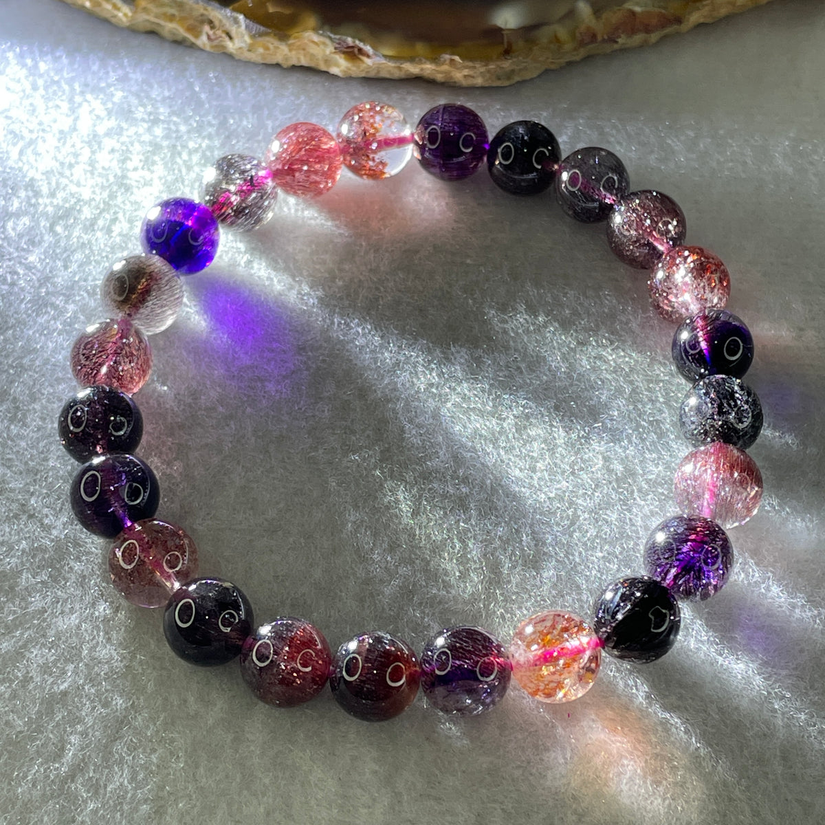 Very Very Good Grade Certified Natural Blackcurrant Super 7 Beads Bracelet | (21.59g | 17.5cm | 8.8mm x 24 Beads | "Seven Sacred Minerals" Intuition & Abundance Anchor, Feng Shui High-Vibration Power Bracelet) - Huangs Jadeite and Jewelry Pte Ltd