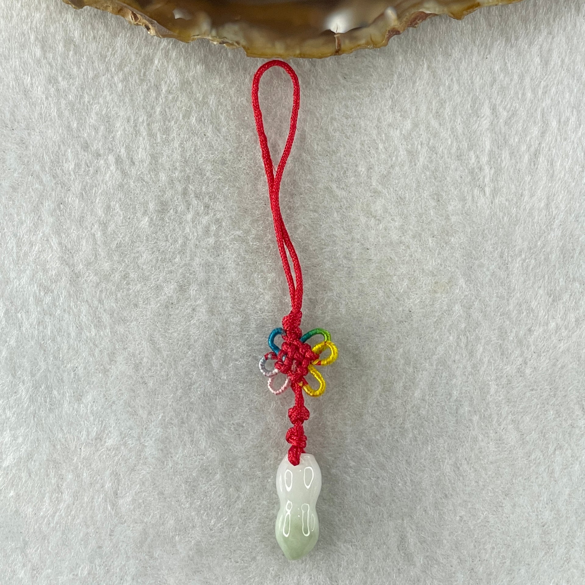 Type A Green with Lavender Jadeite Peanut Charm 1.78g 18.0 by 6.5mm - Huangs Jadeite and Jewelry Pte Ltd