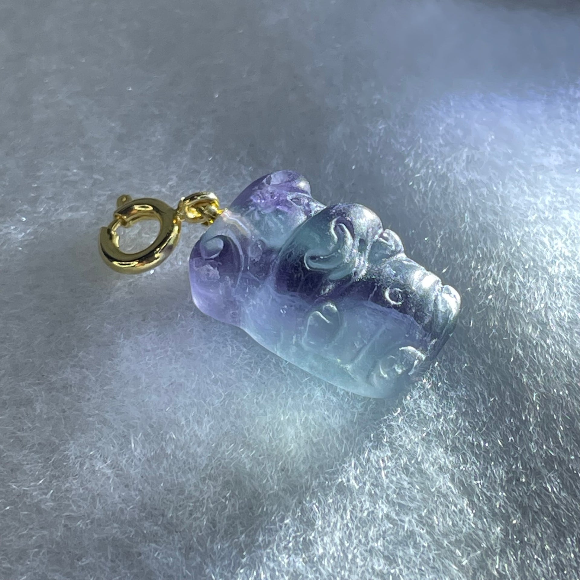 Natural Purple and Green Fluorite Ox Charm Pendant 3.51g 17.2 by 11.0 by 8.6mm - Huangs Jadeite and Jewelry Pte Ltd