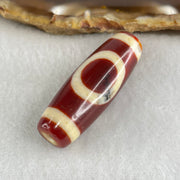 Natural Powerful Tibetan Old Oily Red White Agate One Eye Gold Metal Element Dzi Bead Heavenly Master (Tian Zhu) 一眼金天珠 10.59g 38.0 by 13.3mm - Huangs Jadeite and Jewelry Pte Ltd