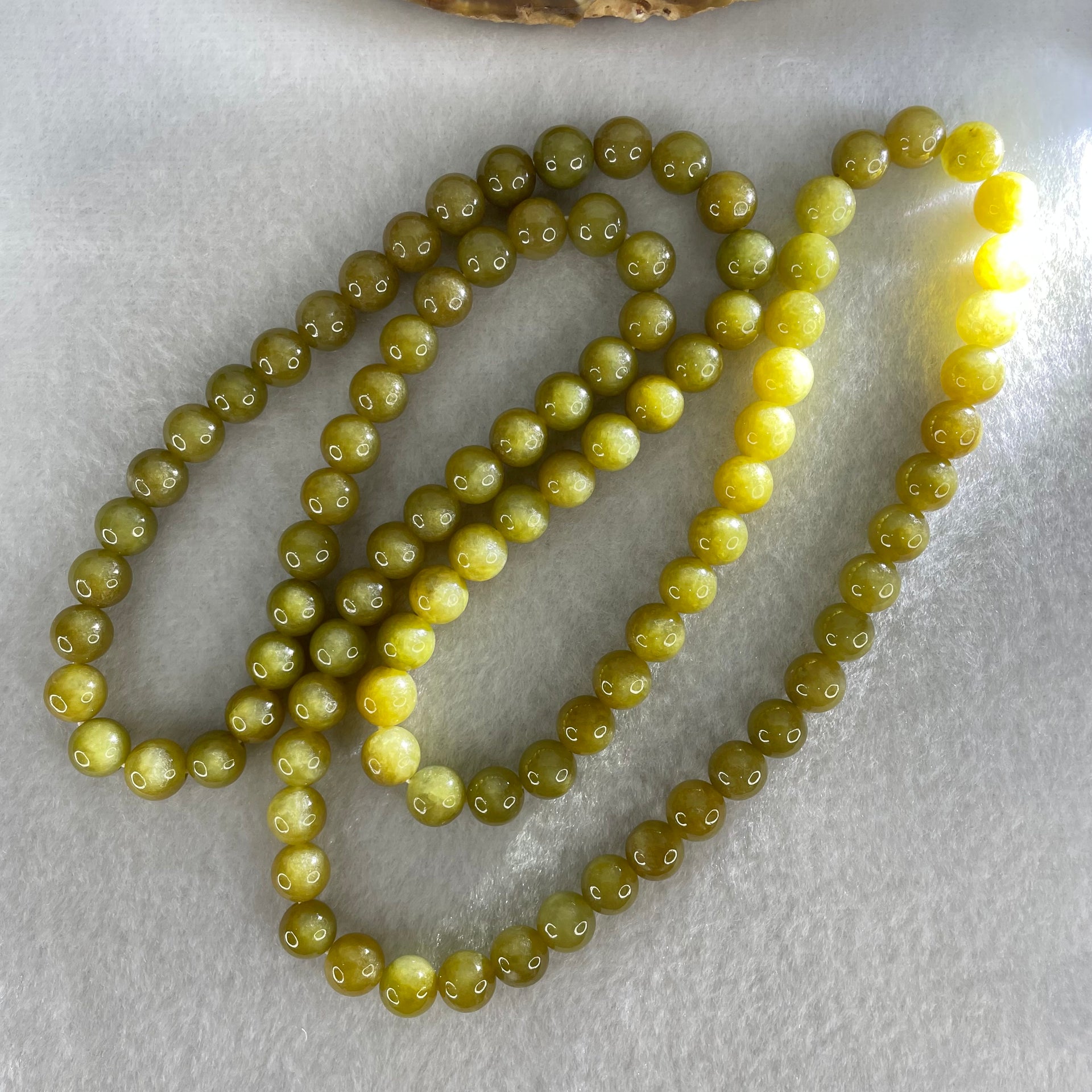 Good Grade Type A Natural Yellowish Brown Jadeite Beads Necklace 83.78g 72cm by 8.2mm 96 Beads - Huangs Jadeite and Jewelry Pte Ltd