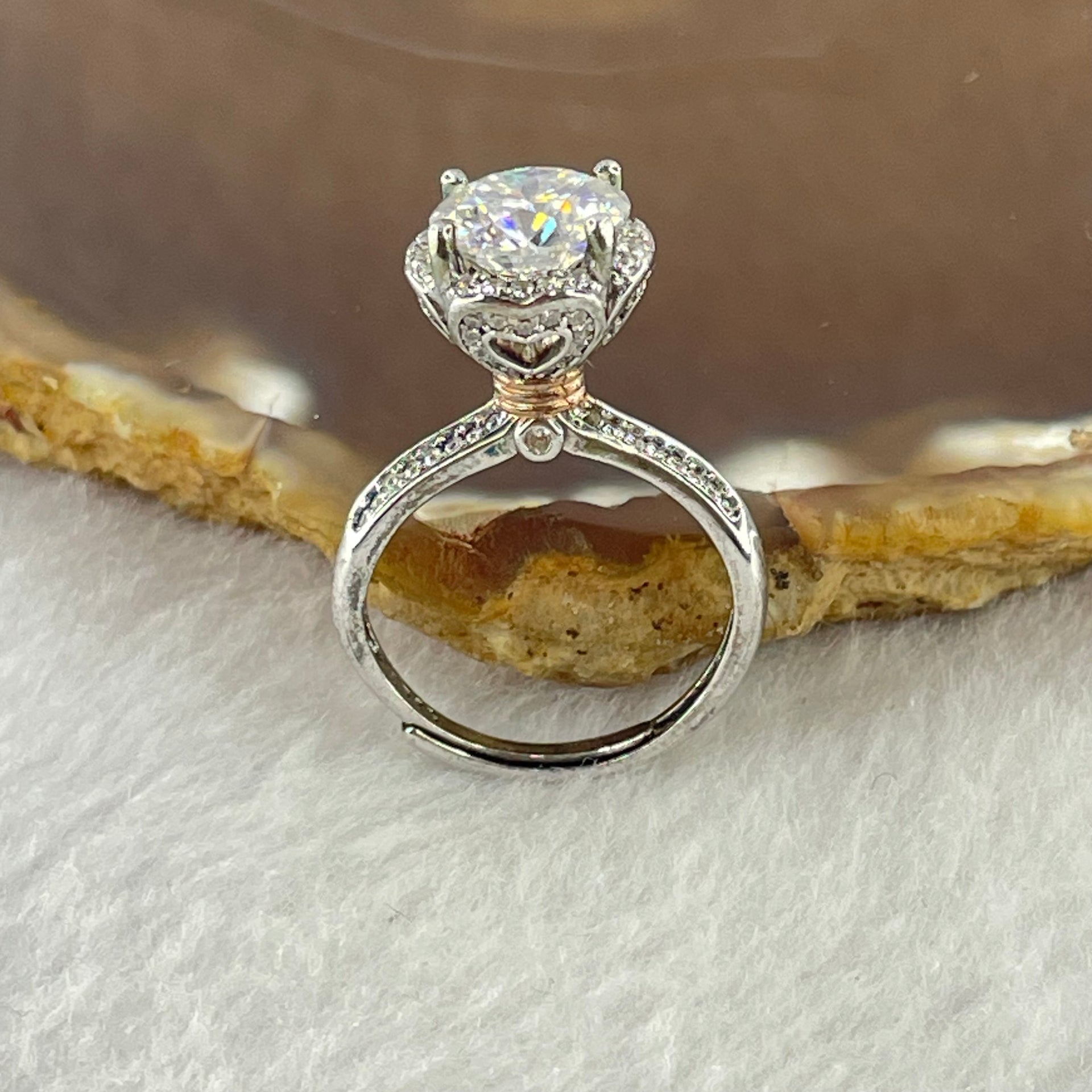 Colourless Cubic Zirconia with Crystals In S925 Sliver Ring (Adjustable Size) 4.33g 8.6 by 5.5mm - Huangs Jadeite and Jewelry Pte Ltd