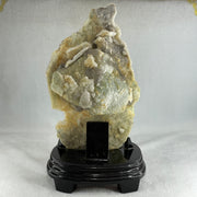 Natural Green Fluorite with White Quartz Rough with Wooden Stand Display 3,402.1g 165.0 by 136.0 by 285.0g - Huangs Jadeite and Jewelry Pte Ltd