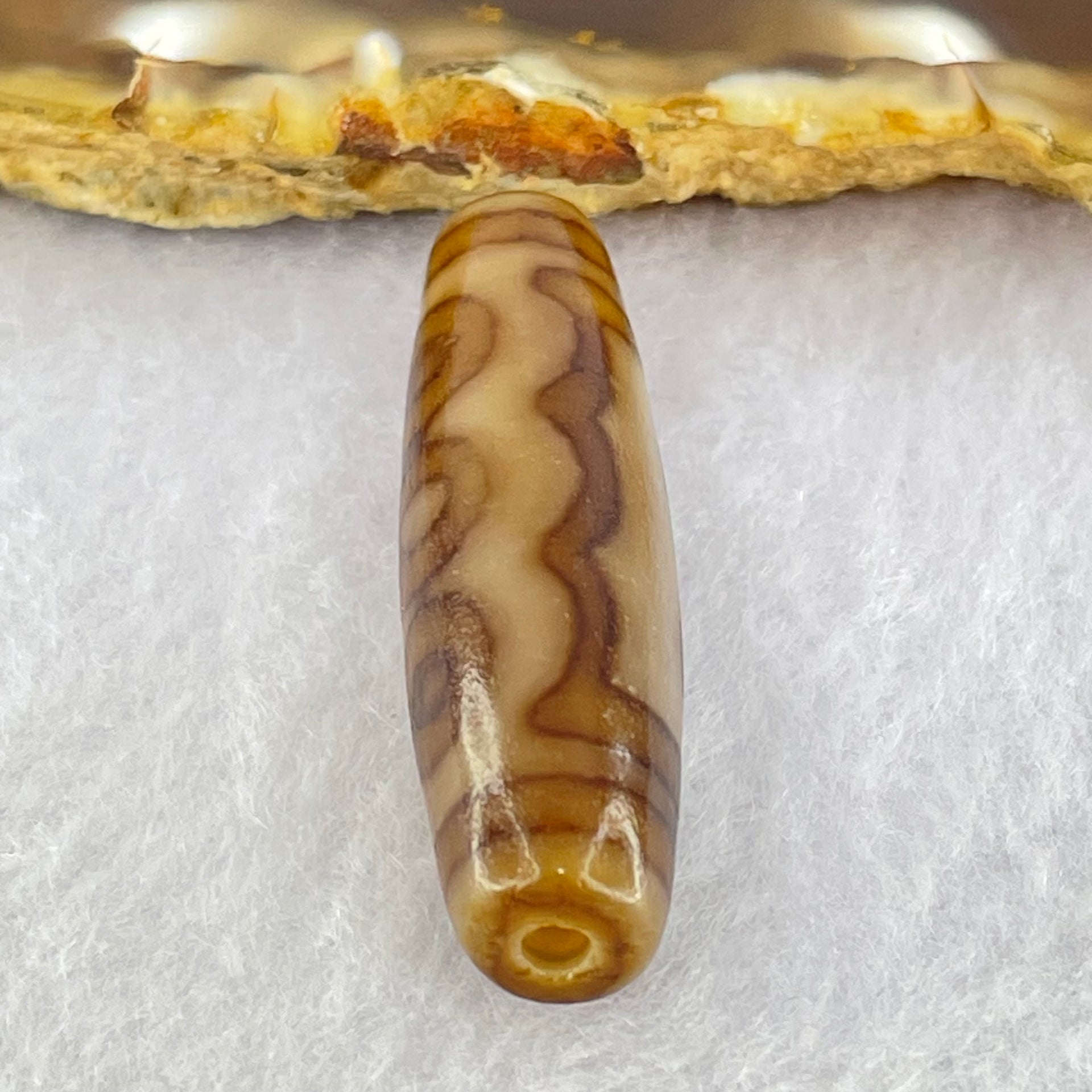 Natural Powerful Tibetan Old Oily Agate 5 Eyes Dzi Bead Heavenly Master (Tian Zhu) 五眼天诛 6.82g 38.3 by 11.0mm - Huangs Jadeite and Jewelry Pte Ltd