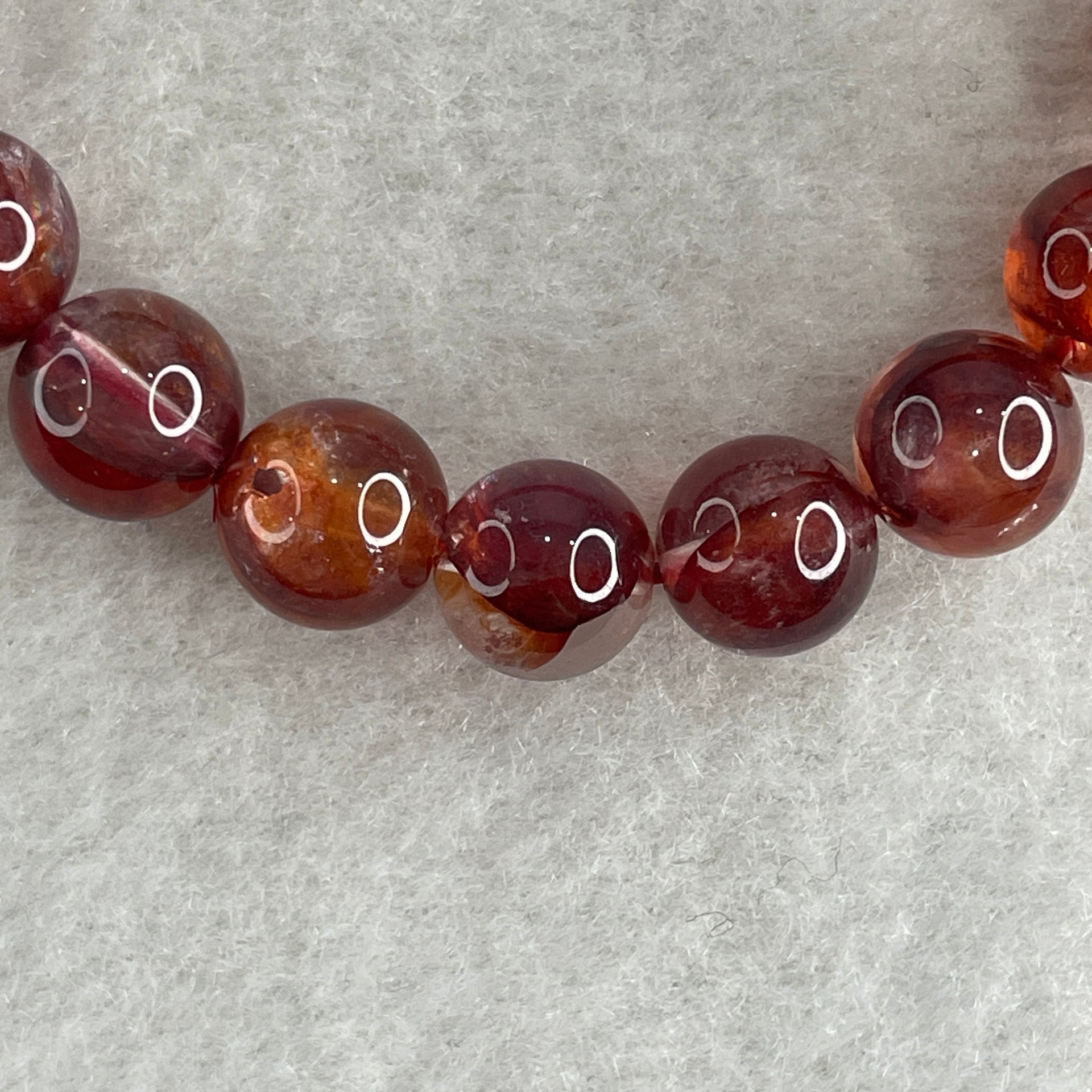 Good Grade Natural Red Ferruginous Quartz Beads Bracelet 22.47g 15.5cm 9.2mm 21 Beads - Huangs Jadeite and Jewelry Pte Ltd