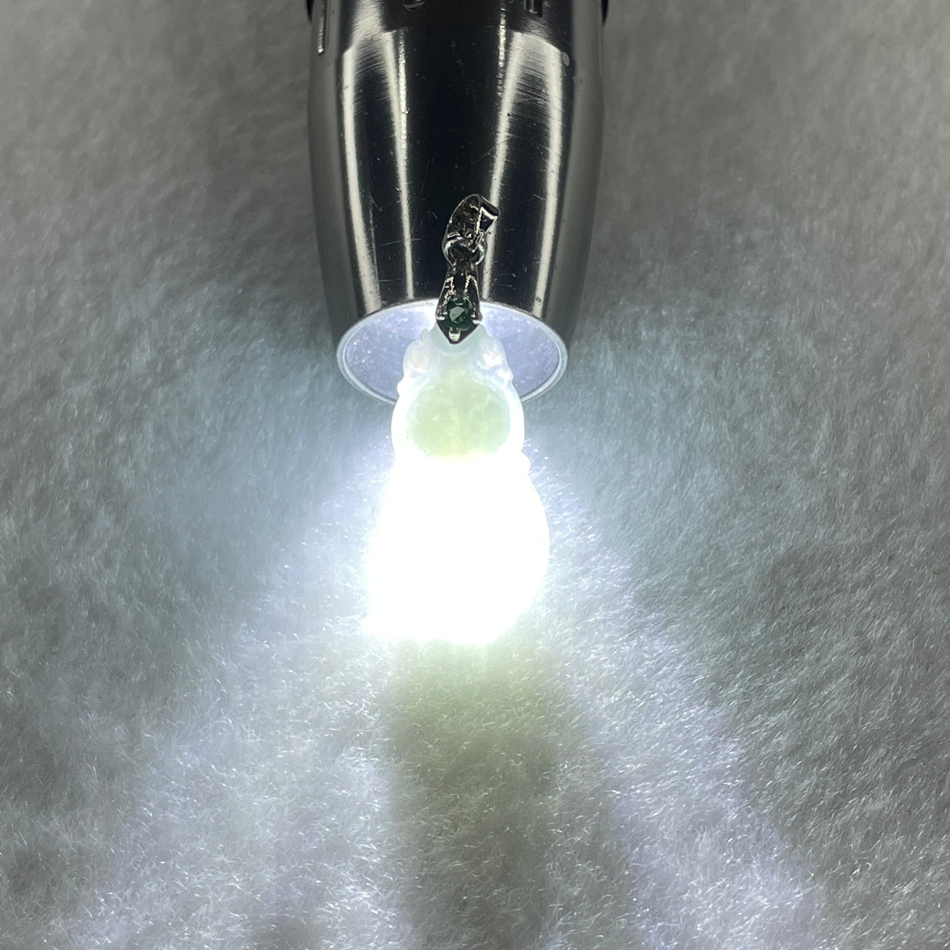 Natural Type A Semi Icy Lavender Jadeite Calabash Hulu Pendant in Stainless Steel Clasp 3.29g 26.8 by 13.9 by 5.7mm - Huangs Jadeite and Jewelry Pte Ltd